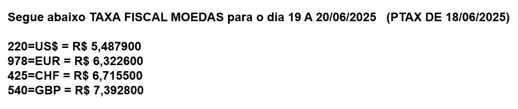 Image from PORTO DE SANTOS - NOTÍCIAS: Moeda Fiscal e a PTAX de hoje 20/6...