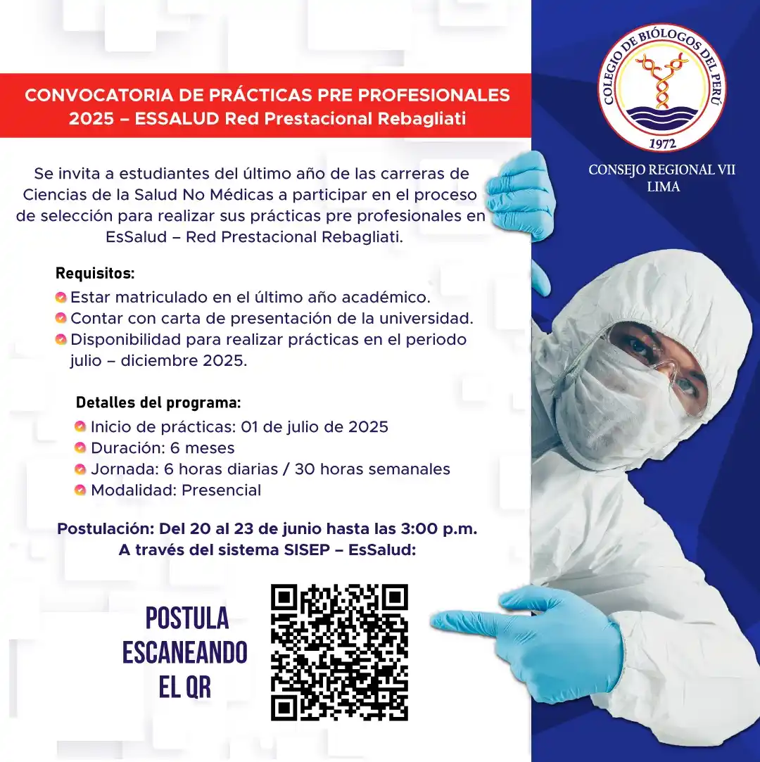 Image from CBP - CONSEJO REGIONAL VII LIMA: 🎓 ¡Postula a las Prácticas Pre Profesionales 2025 en ESSALUD! 📍 Red ...