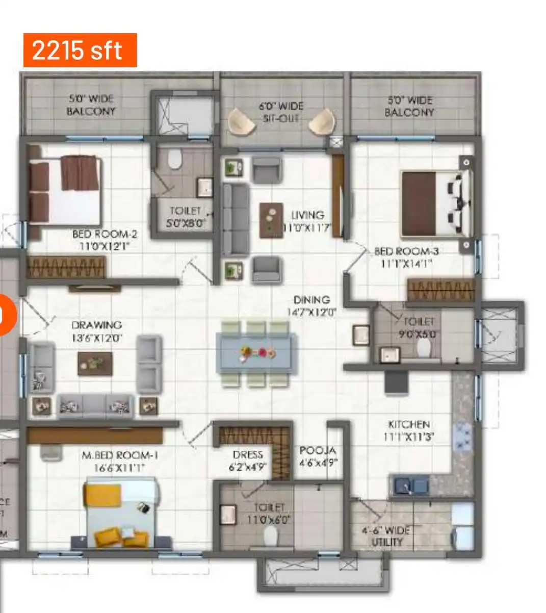 Image from ELIP PROPERTY: Rajpushpa imperia flat for sale  2215sft  12th floor  Corner unit   1....