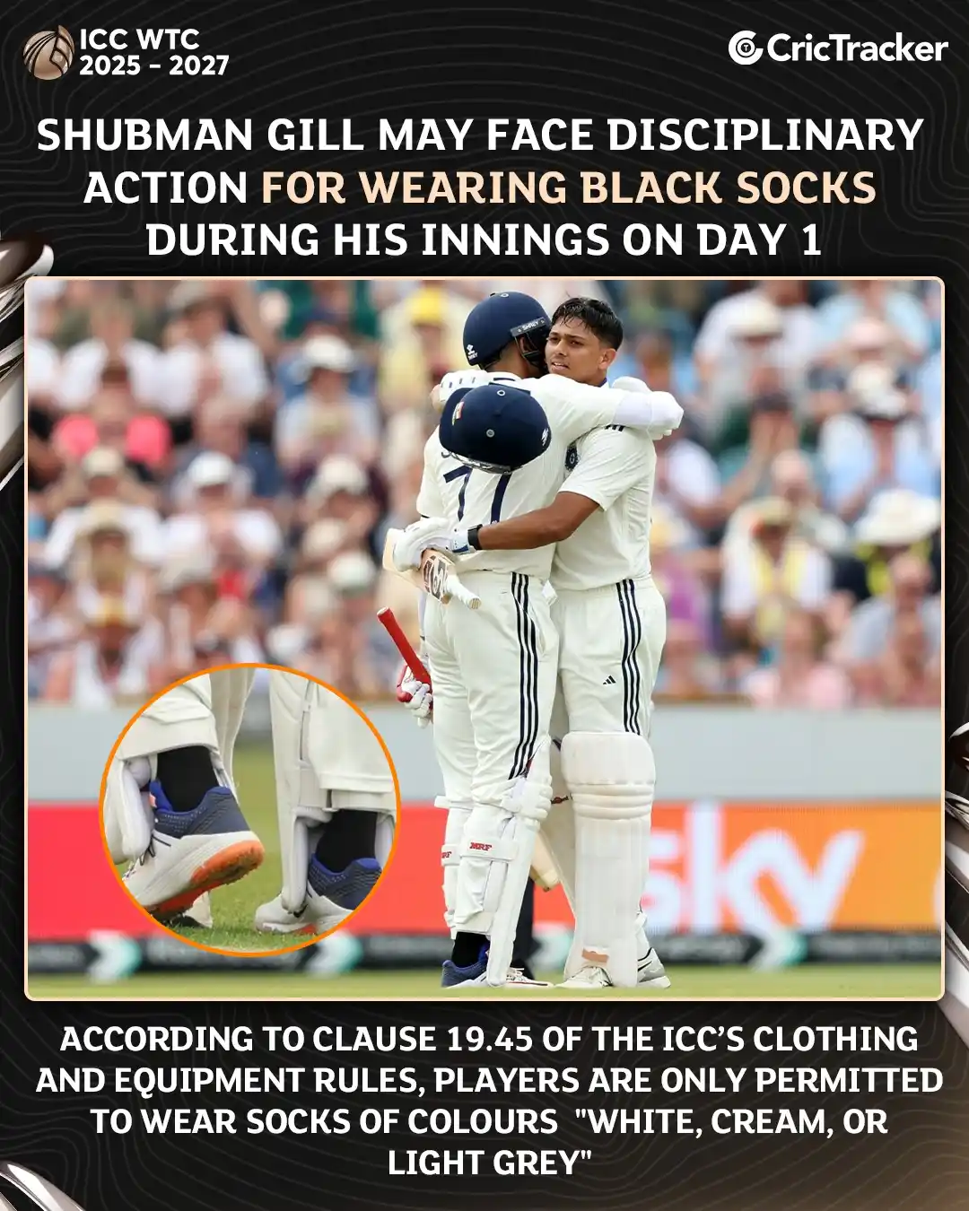 Image from CricTracker: Unusual ICC regulation breach could lead to fine for Shubman Gill on h...