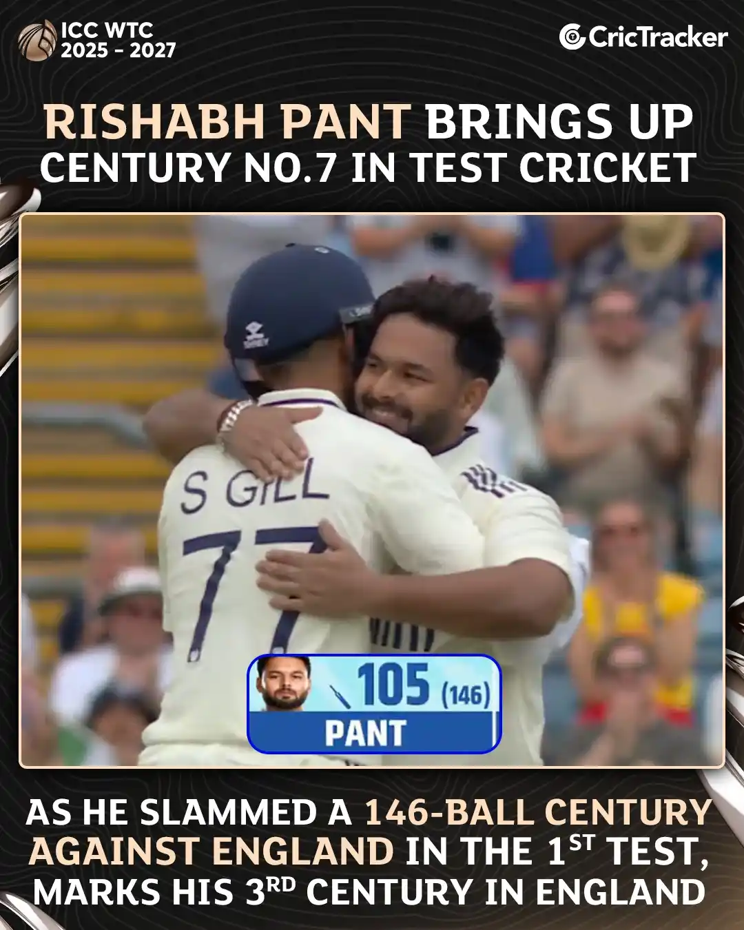 Image from CricTracker: Vice-captain Rishabh Pant is back in whites with a bang 💪 Brings up h...
