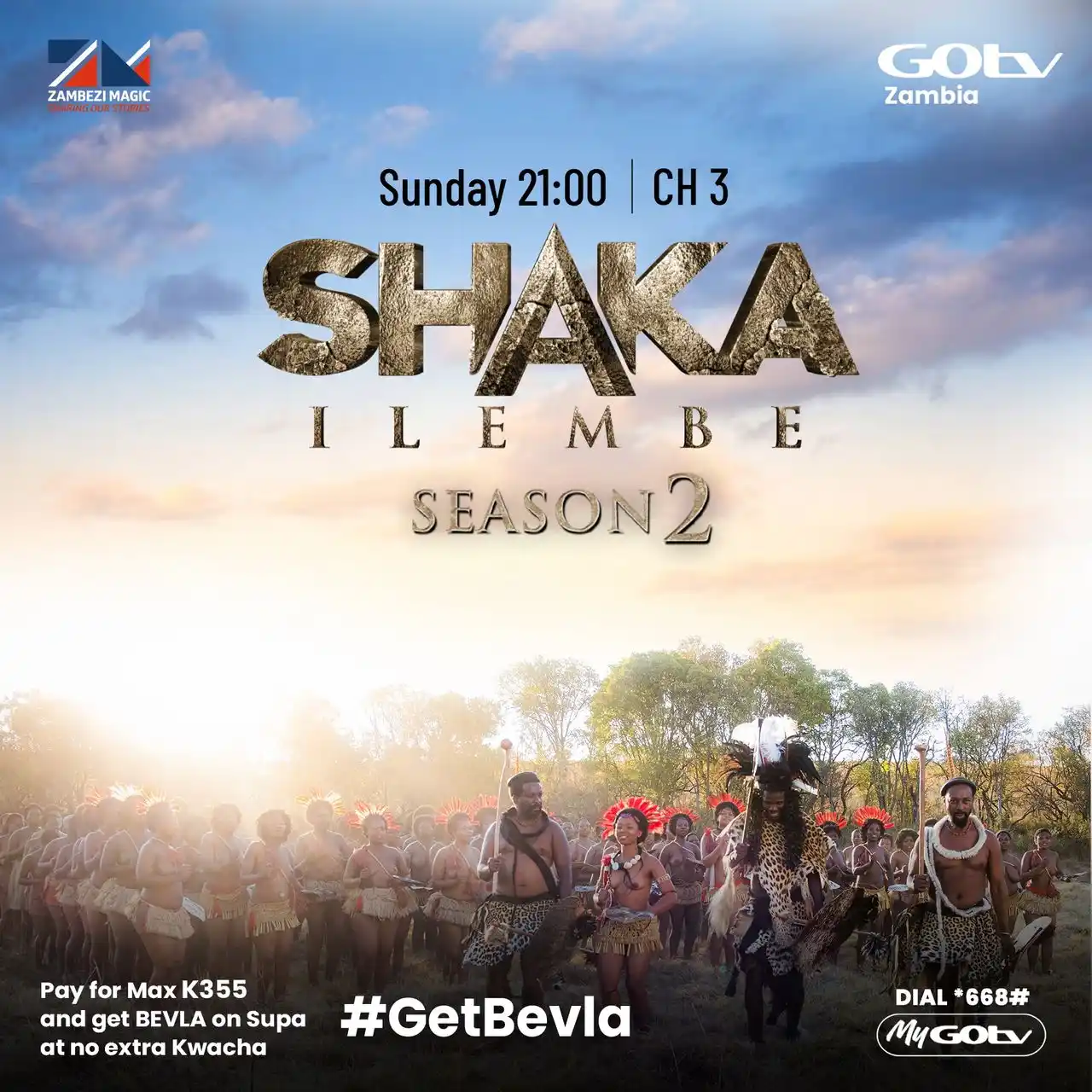 Image from GOtv Zambia: 🩸 Who are you taking to war? 👑 1️⃣ Zulu warriors 2️⃣Mthethwa warrior...
