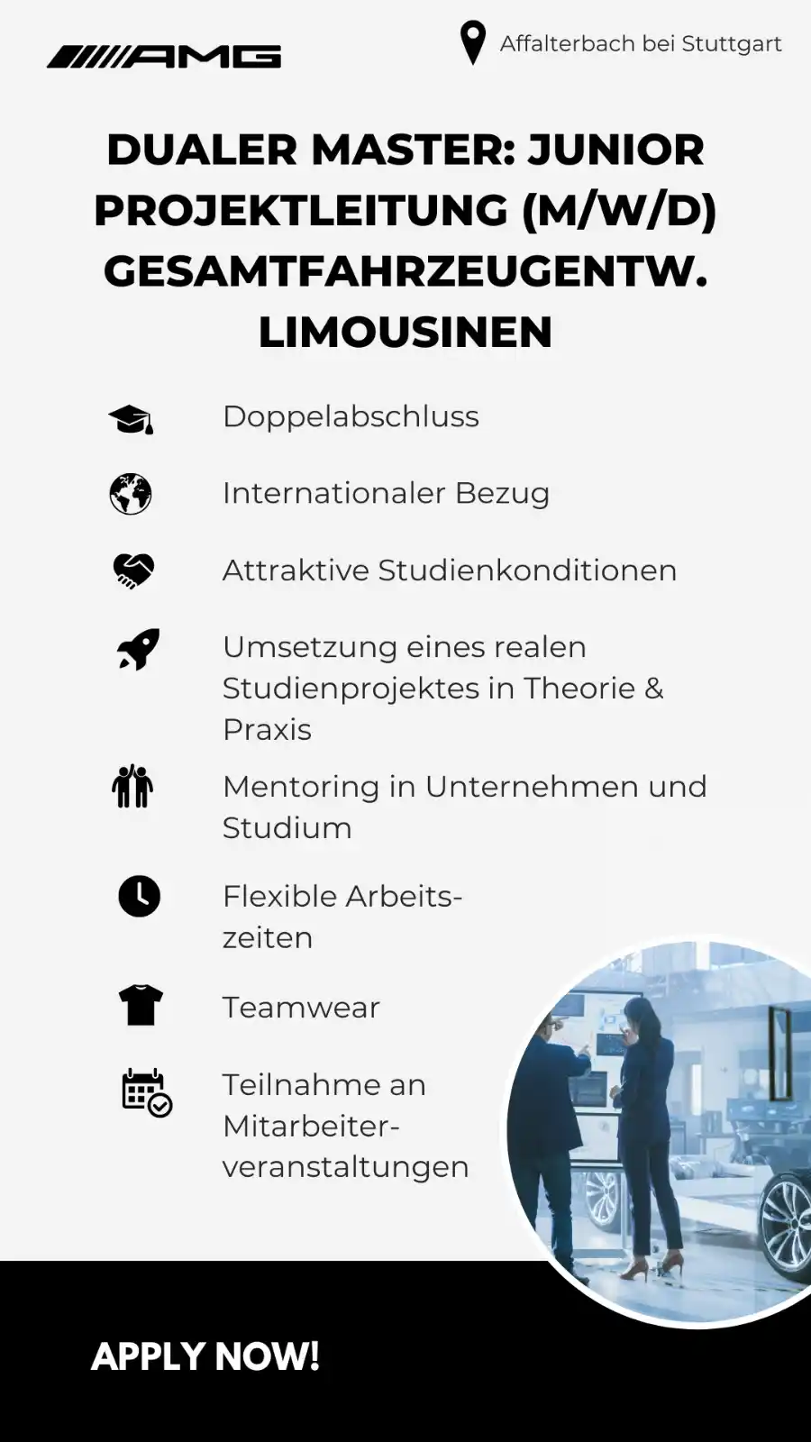 Image from Talent meets Career 🚀 @SAPHIR: 📢🆕 Wir haben eine neue Stelle bei AMG als Junior Projektleitung (m/w...