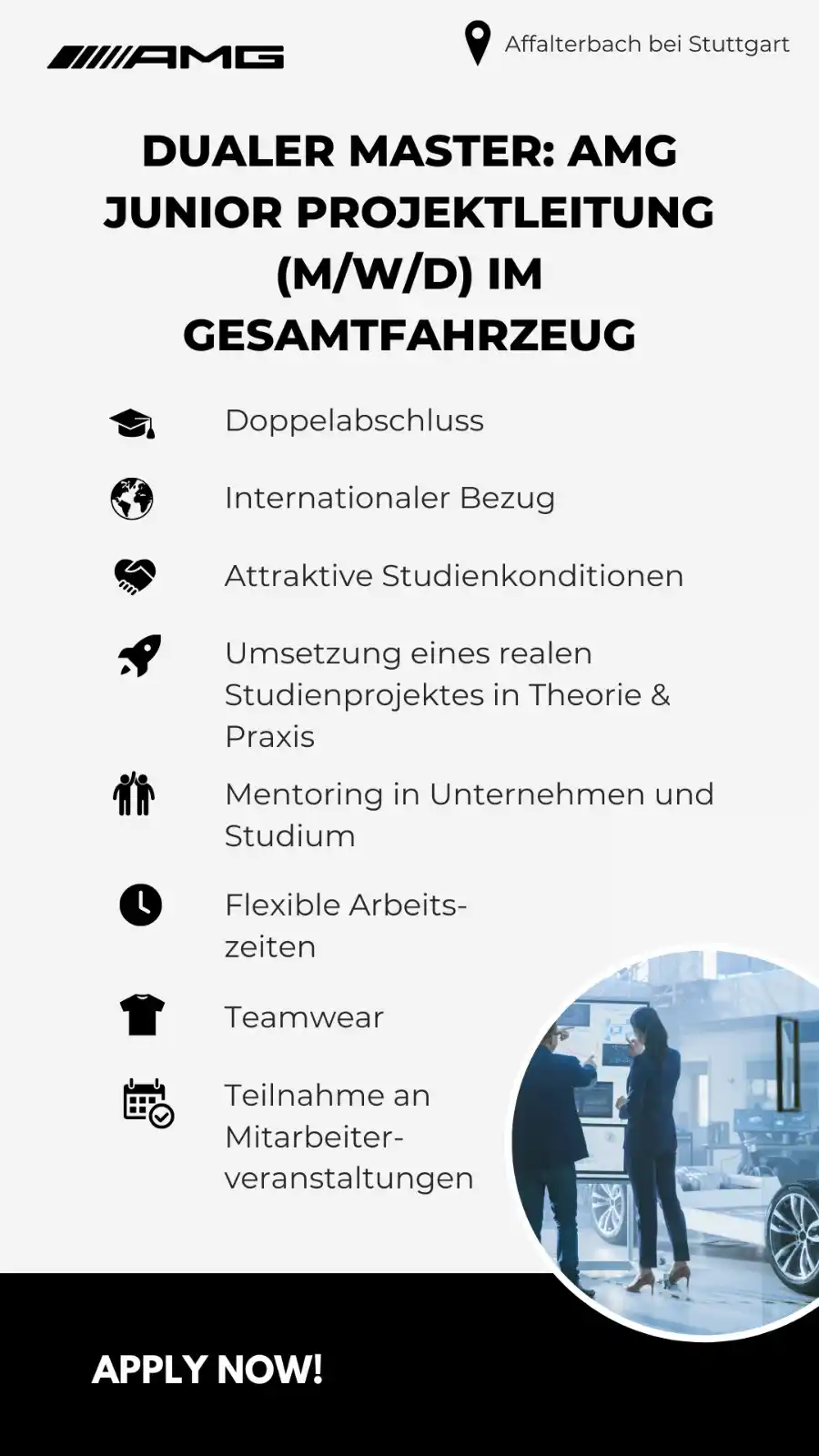 Image from Talent meets Career 🚀 @SAPHIR: 📢🆕 Wir haben eine neue Stelle bei AMG als Junior Projektleitung (m/w...