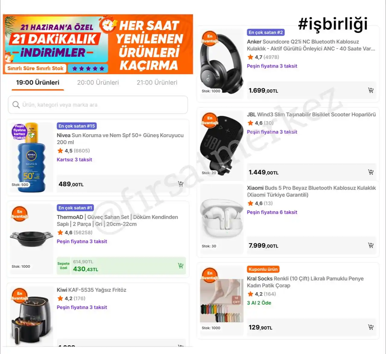 Image from İndirim Fırsat Merkezi: 🔥21 Dakikalık İndirimler - 2  ⚠️İndirimler Saat 23:00'a Kadar Saat Ba...