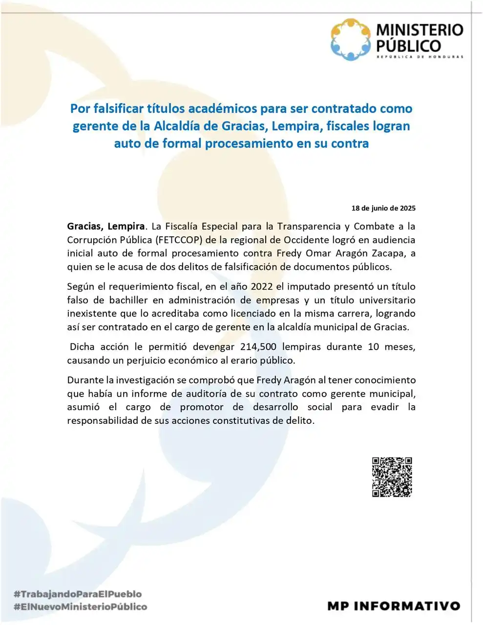 Image from Enfoque Digital HN: EDHN || Por falsificar títulos académicos para ser contratado como ger...