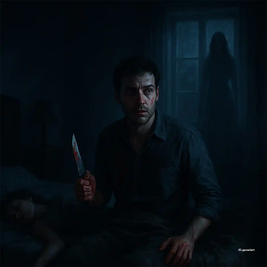 Image from THALIA BUCHCLUB : Er wacht auf – blutverschmiert und ein Messer in der Hand. Neben ihm: ...