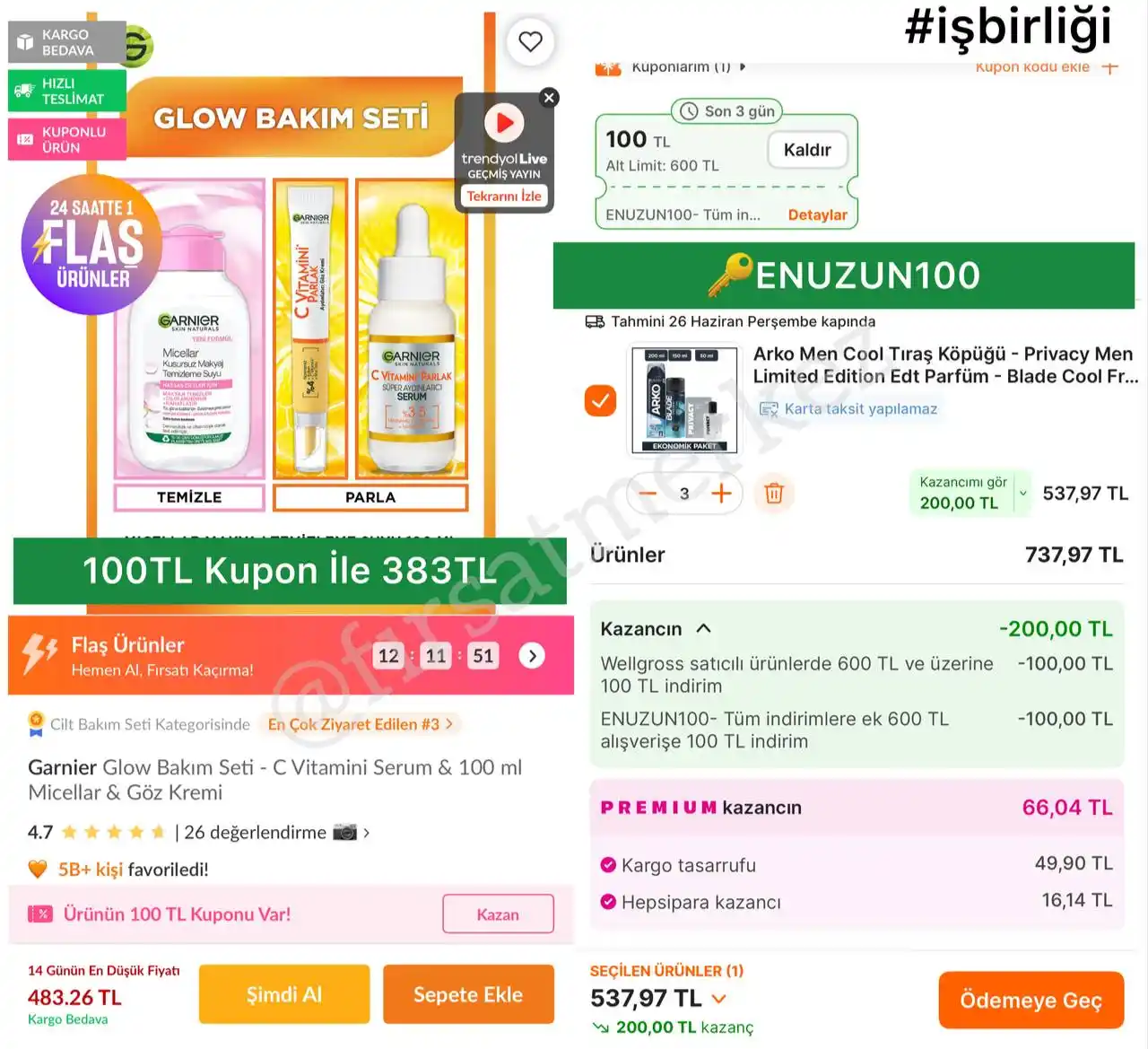 Image from İndirim Fırsat Merkezi: 🔥Garnier Glow Bakım Seti C Vitamini Serum & 100Ml Micellar & Göz Krem...