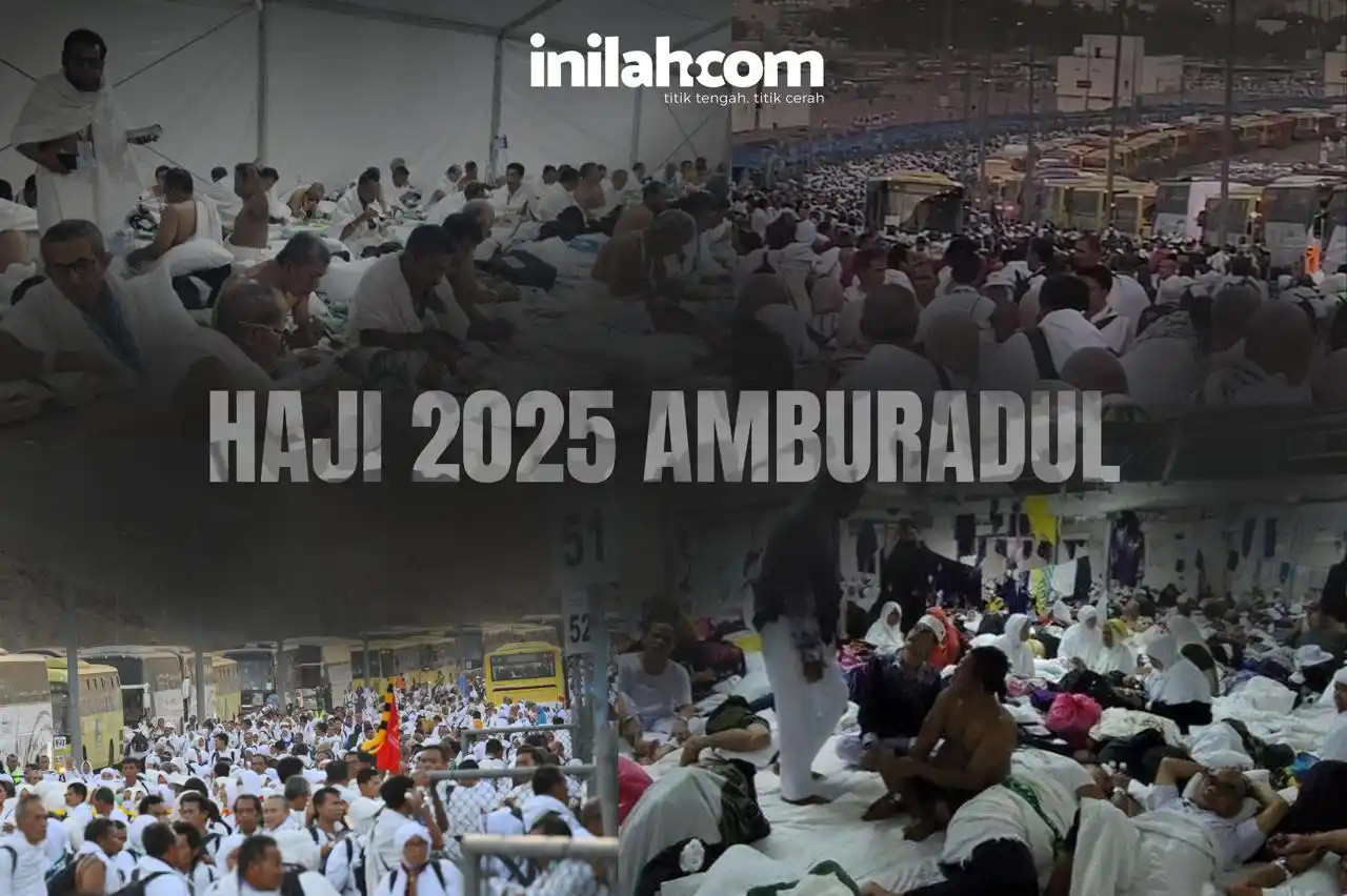 Image from Inilah.com: *Haji 2025 Amburadul, Siapa Bertanggung Jawab?*  Haji 2025: transporta...