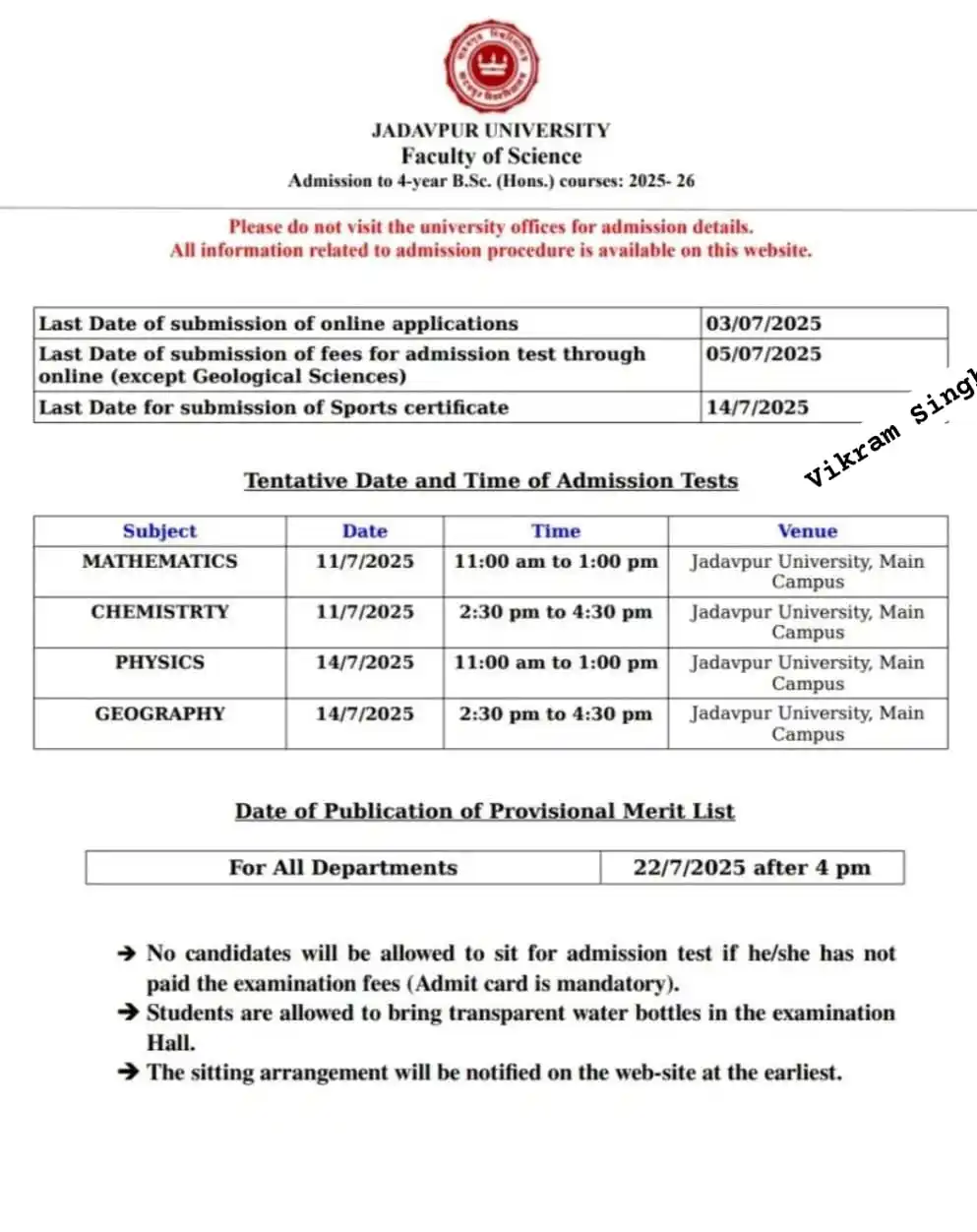 Image from Physics Jobs UG PG PHD Intership Project Workshop: Jadavpur University B.Sc Admission _*📢 Stay updated on Physics oppo...