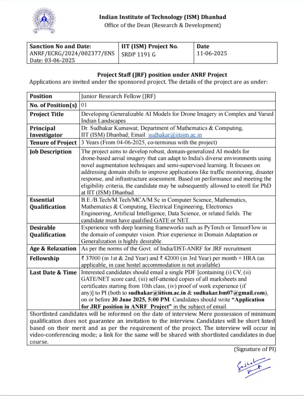 Image from Physics Jobs UG PG PHD Intership Project Workshop: JRF POSITION https://people.iitism.ac.in/~download/projectOpening//u...