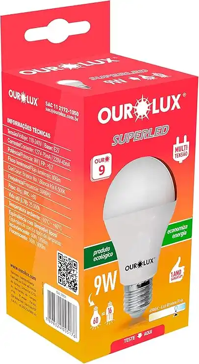 Image from TECNAN OFERTAS: 💥 Lâmpada LED Bulbo OUROLUX, Branca, 9W, Bivolt, Base E27 🤑 R$ 3,59...