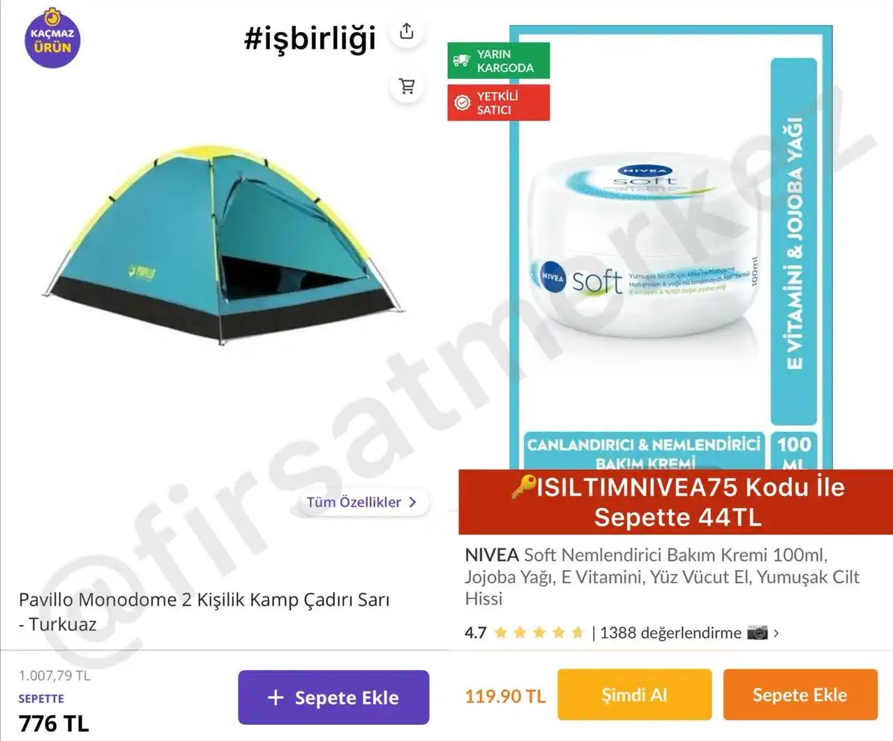 Image from İndirim Fırsat Merkezi: 🔥Pavillo Monodome 2 Kişilik Kamp Çadırı Sarı   ✅Sepette 776TL’ye Düşt...