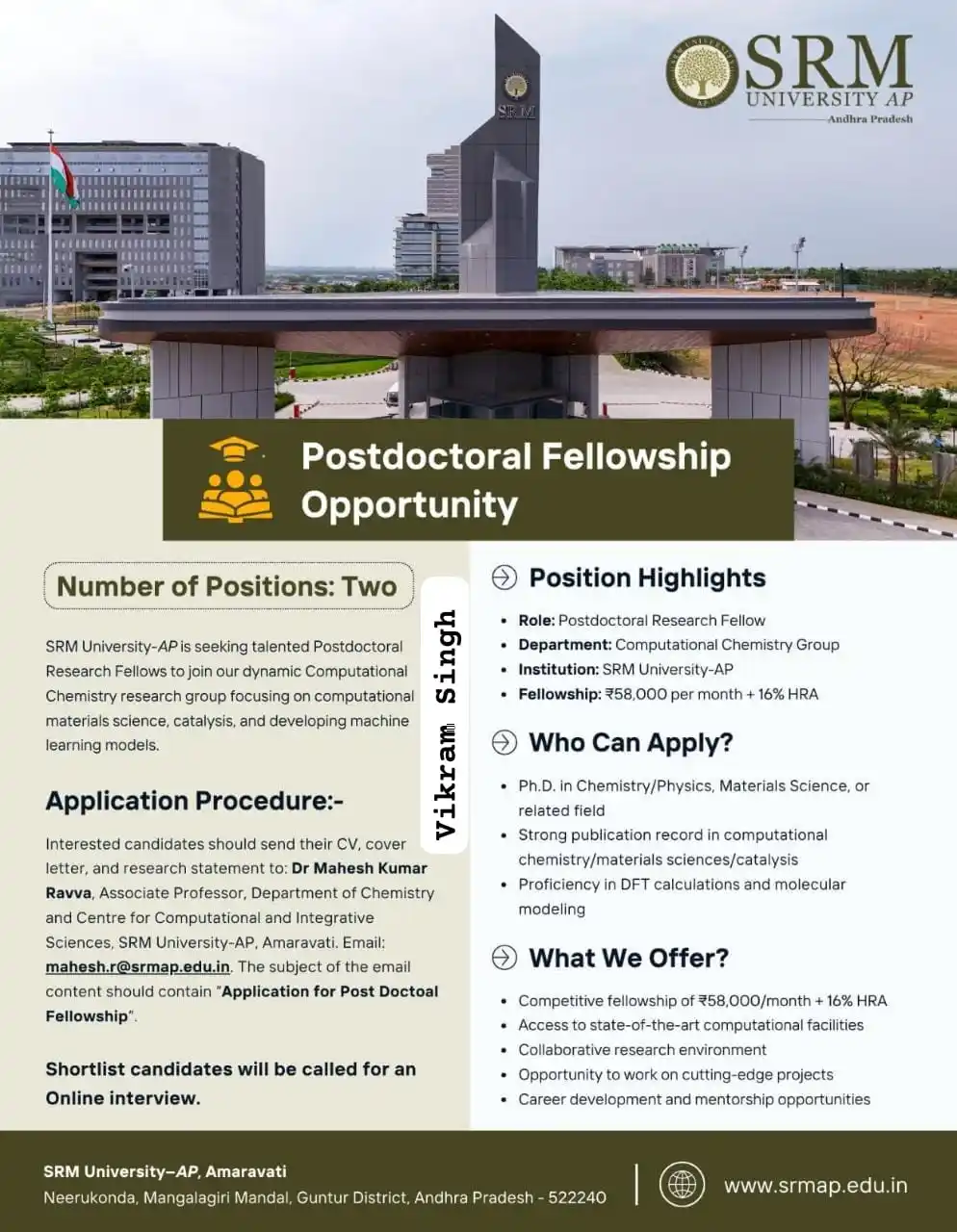 Image from Physics Jobs UG PG PHD Intership  Project Workshop: Postdoc positions at SRM University AP  _*📢 Stay updated on Physics o...