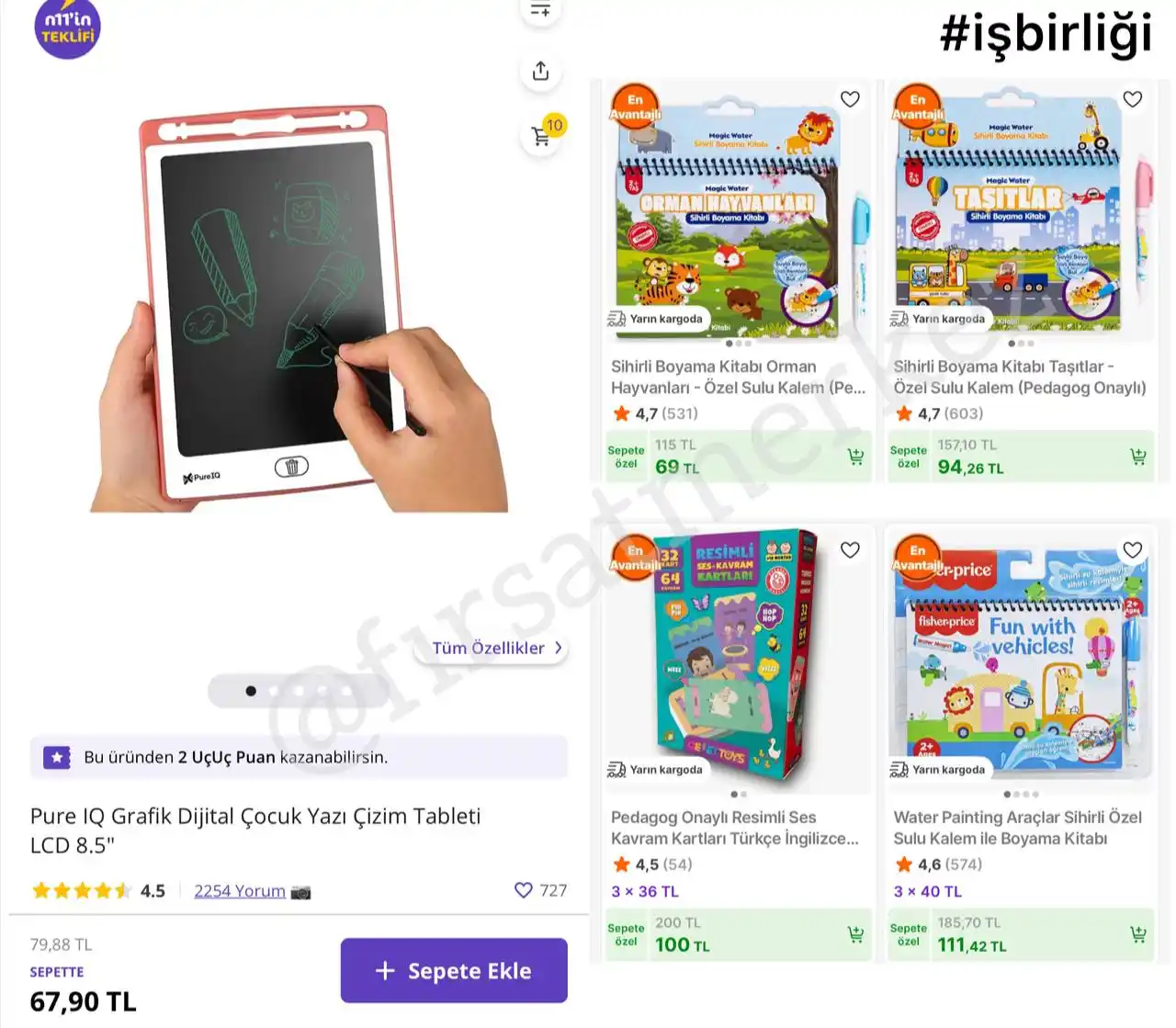 Image from İndirim Fırsat Merkezi: 🔥Pure IQ Grafik Dijital Çocuk Yazı Çizim Tableti   ✅67TL’ye Düştü - K...