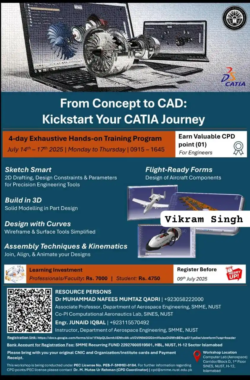 Image from Physics Jobs UG PG PHD Intership Project Workshop: Ready to level up your CAD skills? Join our 4-day hands-on CATIA work...