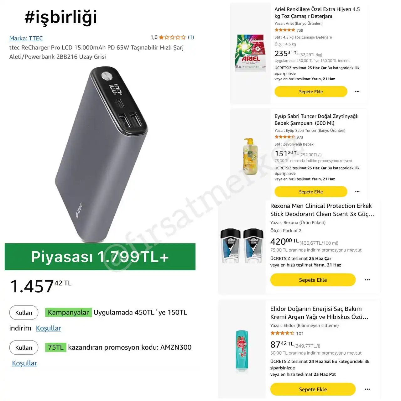 Image from İndirim Fırsat Merkezi: 🔥Ttec Recharger Pro 15.000Mah 65W Taşınabilir Hızlı Şarj Powerbank ...