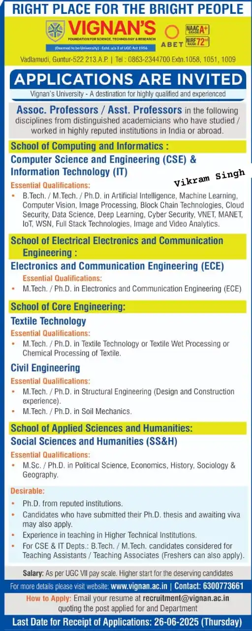 Image from Physics Jobs UG PG PHD Intership Project Workshop: 🎓 *VIGNAN’S FOUNDATION FOR SCIENCE, TECHNOLOGY & RESEARCH* (Deemed to...