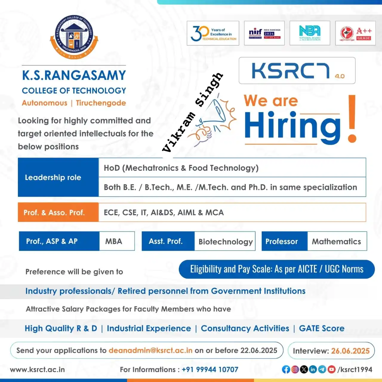 Image from Physics Jobs UG PG PHD Intership Project Workshop: 📢 *We Are Hiring!* 🔹 *K.S. RANGASAMY COLLEGE OF TECHNOLOGY (Autonomo...