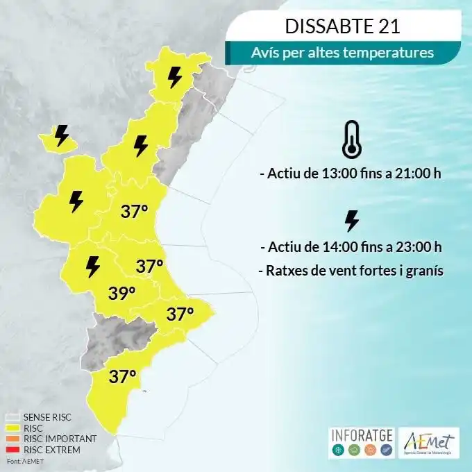 Image from Ajuntament de Carcaixent: 🔊 ALERTA GROGA PER ALTES TEMPERATURES I RISC INCENDI FORESTAL 🟡 El ...