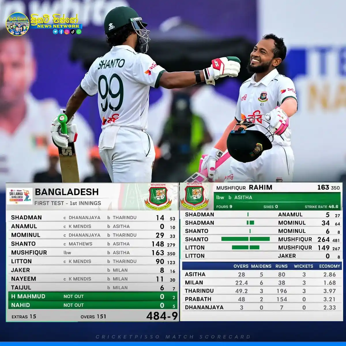 Image from 𝑺𝑳 𝑪𝑹𝑰𝑪 𝑰𝑵𝑭𝑶©🏏♥️🇱🇰: Bangladesh tour of Sri Lanka, 2025 1st Test BAN 484/9 Overs 151 Day ...