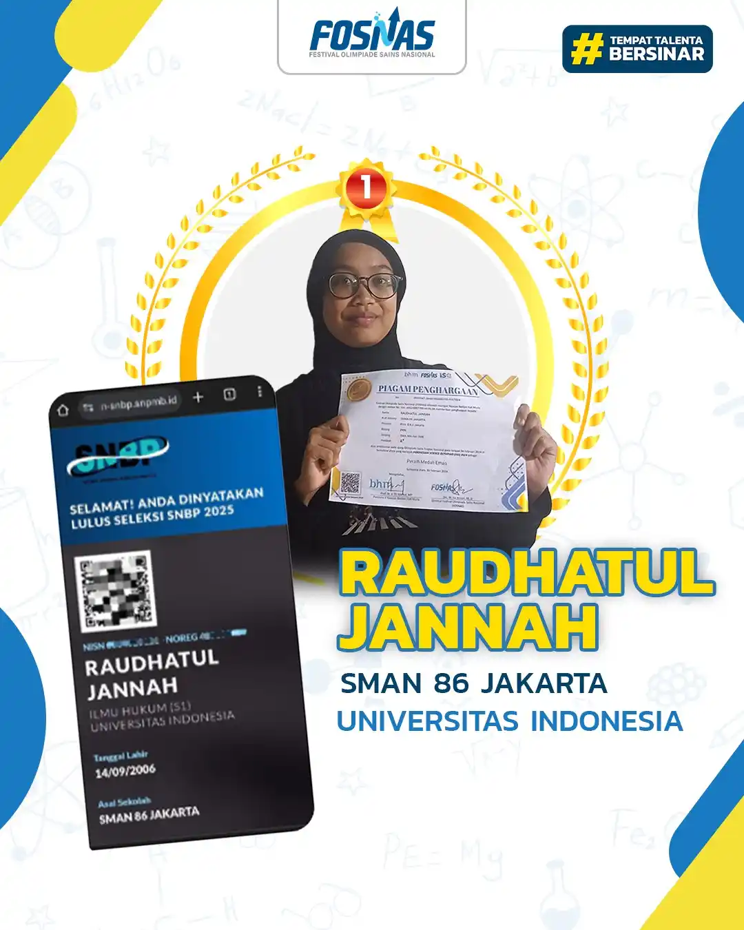 Image from Fosnas.id: Berikut Testimoni yang lolos SNBP dengan menggunakan piagam/sertifikat...