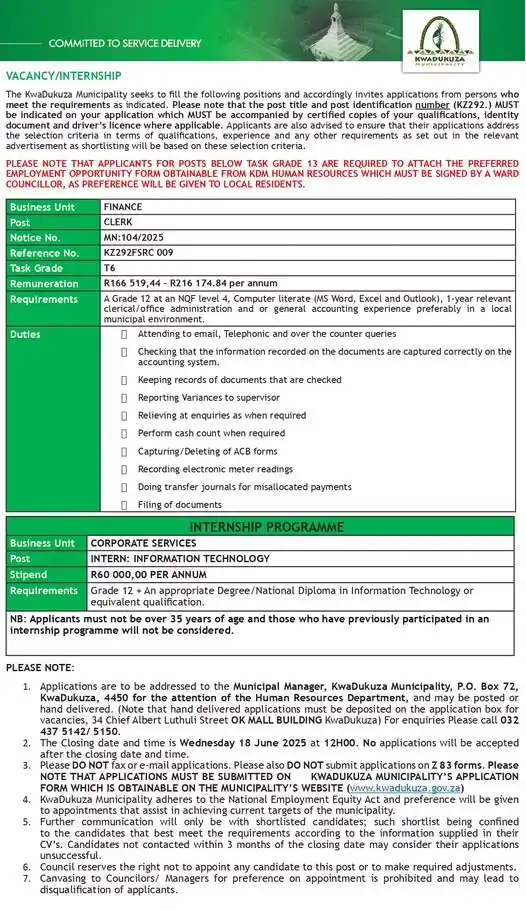 Internships in South Africa  post