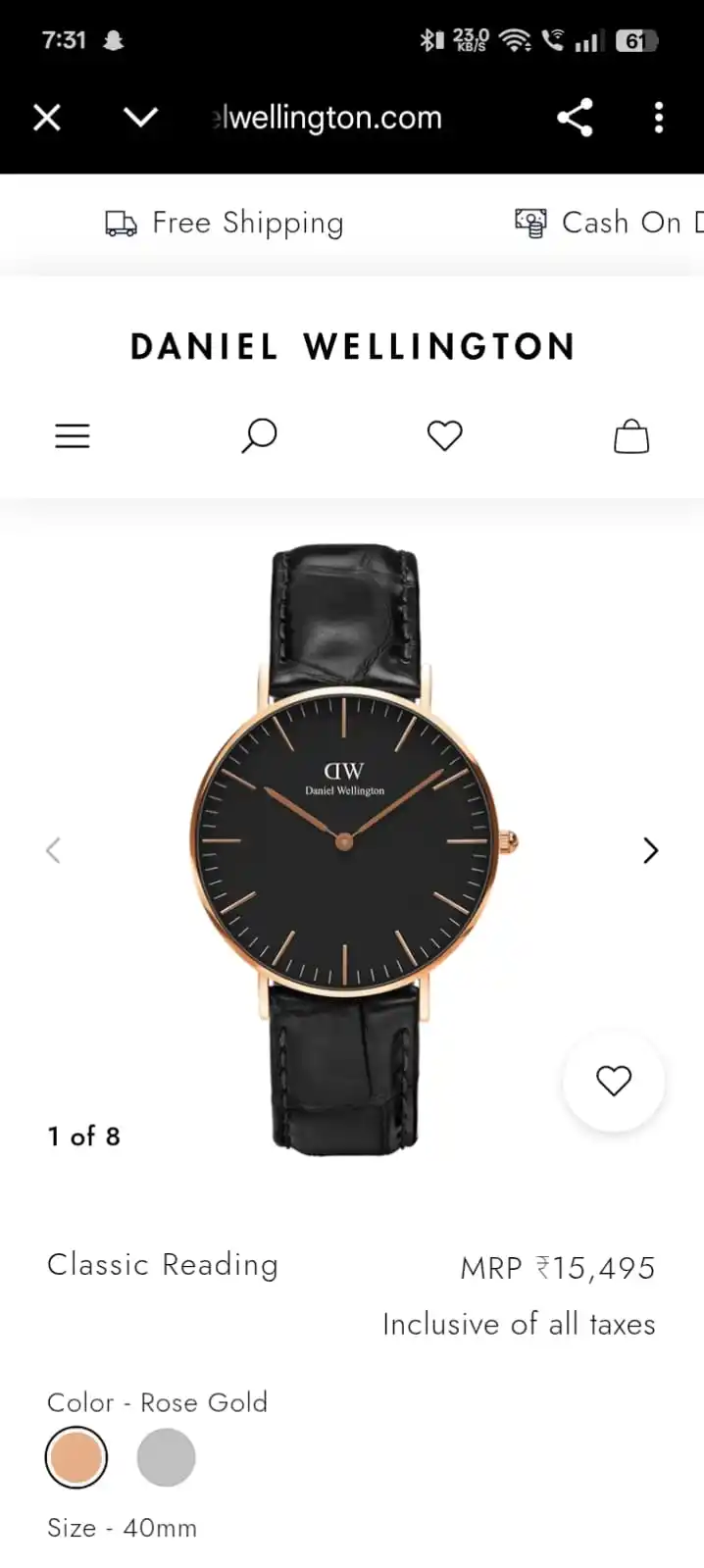 Image from Aaimz Enterprises: Daniel Wellington Size : 40mm MRP : 15500 Offer Price : 2000 For Onl...