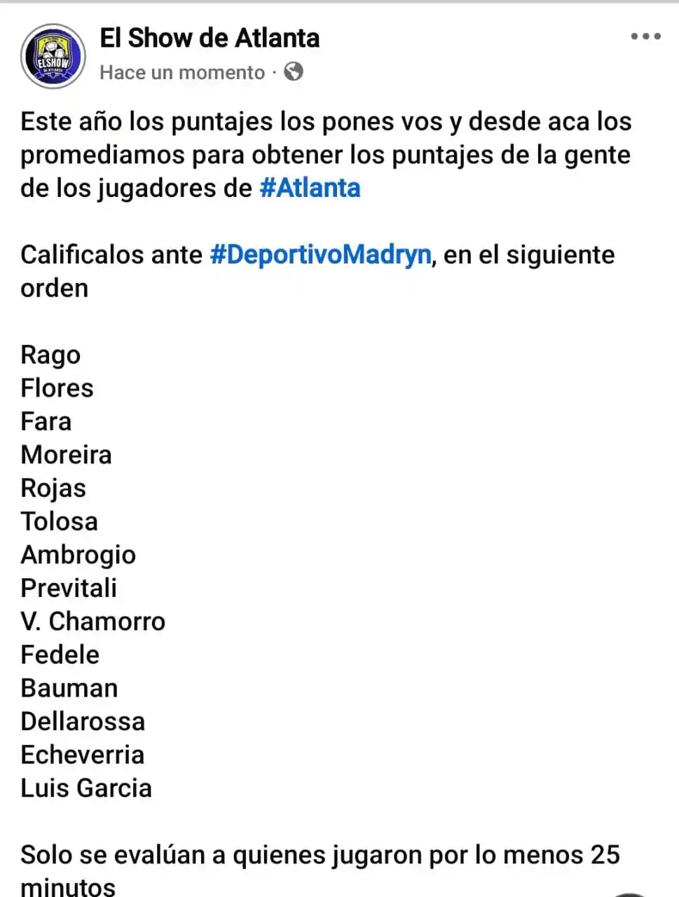 Image from EL SHOW DE ATLANTA: Este año los puntajes los pones vos y desde aca los promediamos para o...