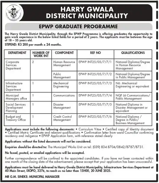 Internships in South Africa  post