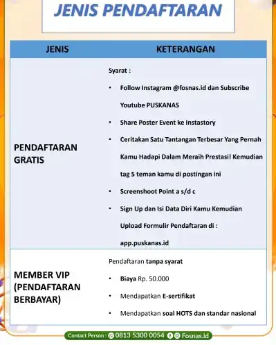 Image from Fosnas.id: Halo sahabat Fosnas 👋🏻😍 ada 2 jenis pendaftaran yaitu pendaftaran b...