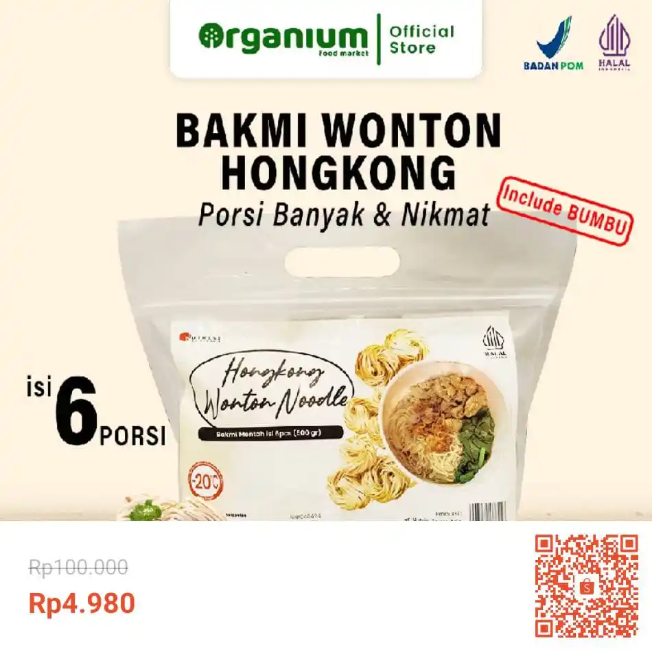 Image from Racun Shopee (Papa Shopee): Hongkong Wonton Noodle ORGANIUM Mie Ayam , Bakmi Hongkong Wonton Topin...
