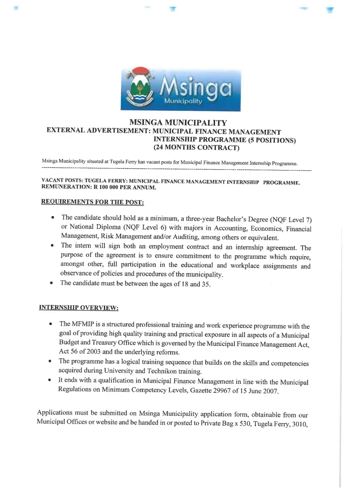 Internships in South Africa  post