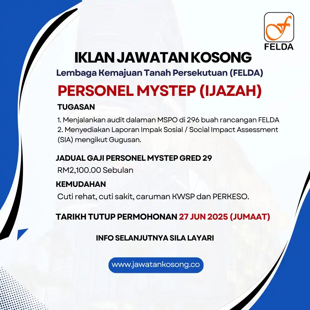 Image from Jawatan Kosong: Jawatan Kosong Lembaga Kemajuan Tanah Persekutuan (FELDA). Tarikh tutu...