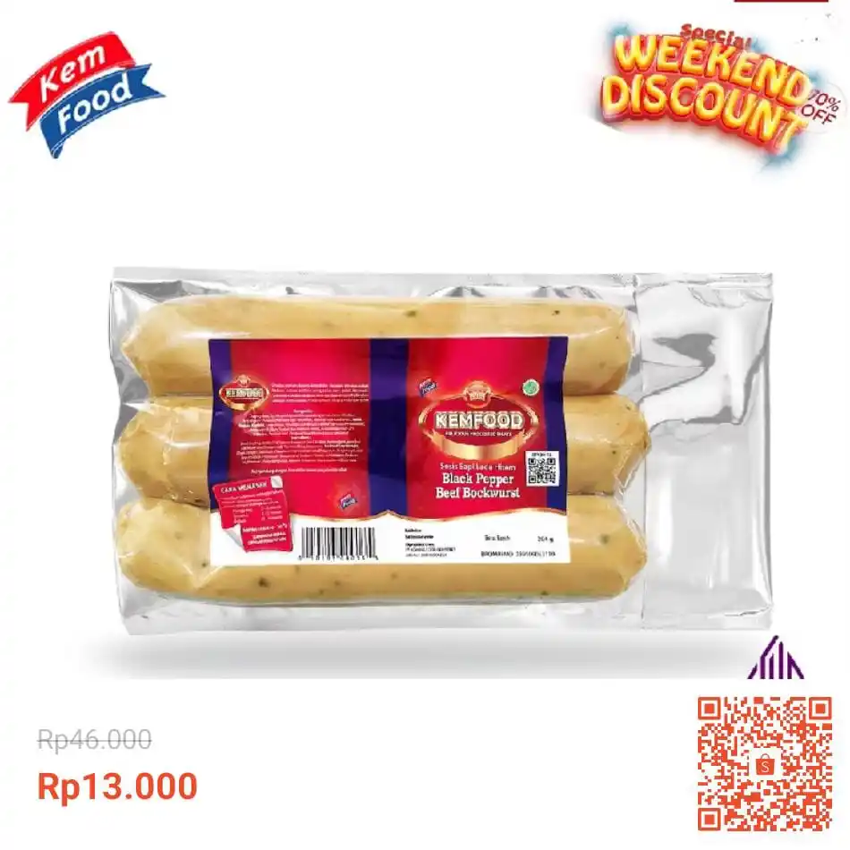 Image from Racun Shopee (Papa Shopee): Kemfood Beef Bockwurst Black Papper - Sosis Sapi Jumbo Rasa Black Papp...