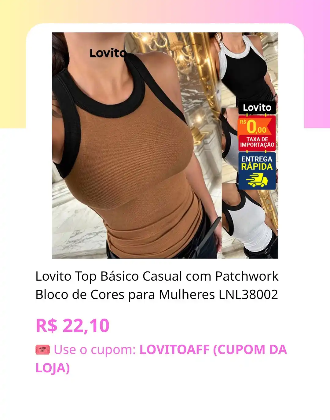 Image from Esquadrão PROMOSDAHEIDY CUPONS: 💕 *Lovito Top Básico Casual com Patchwork Bloco de Cores para Mulhere...