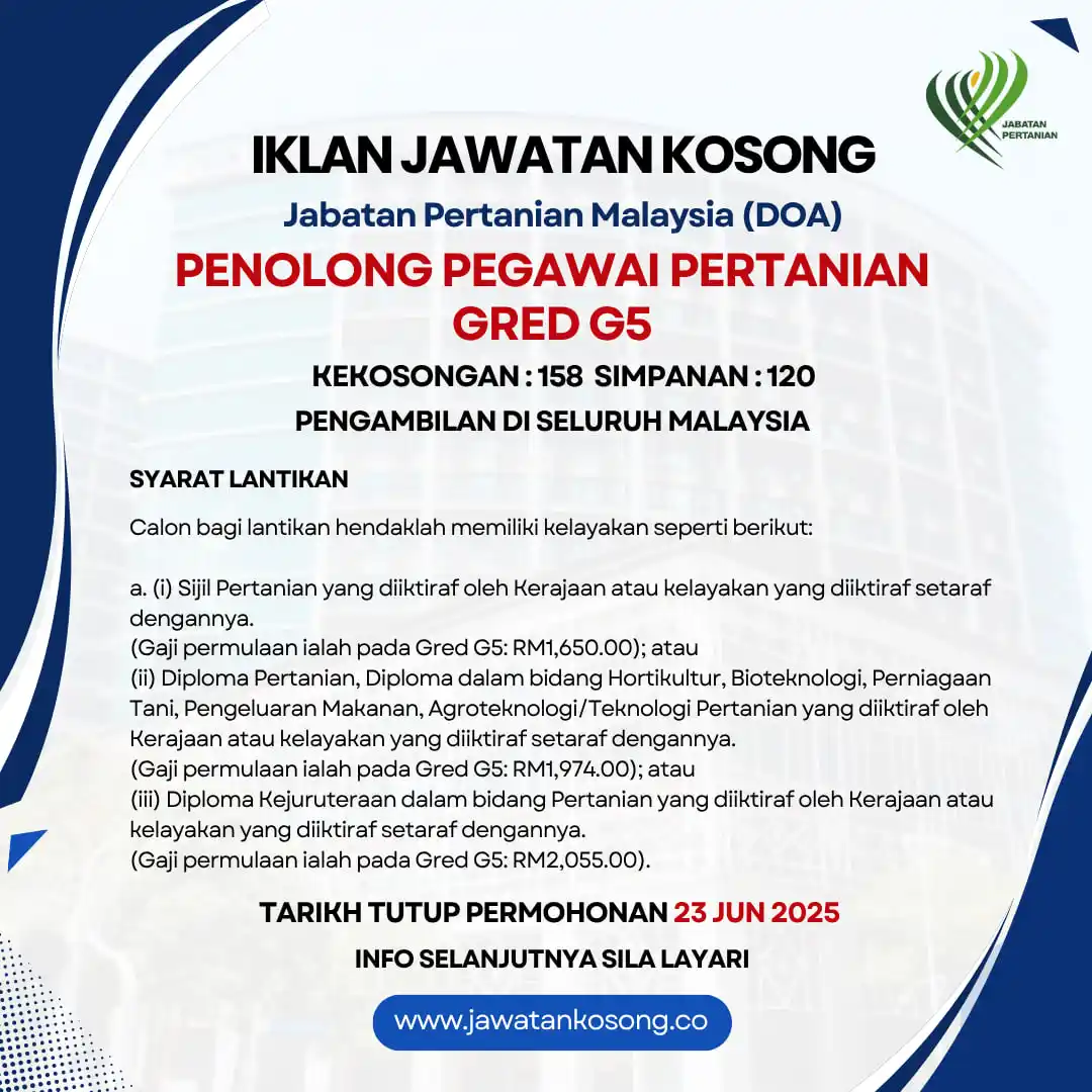 Image from Jawatan Kosong: Peringatan akhir..!! Jawatan Kosong di Jabatan Pertanian Malaysia (DOA...