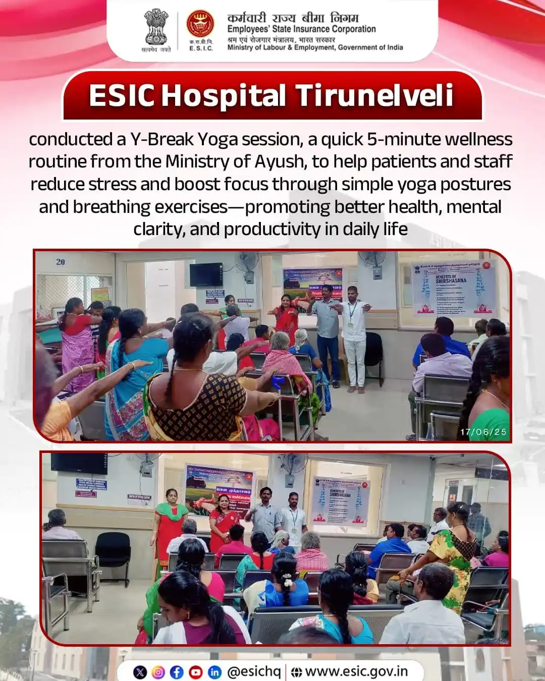 Image from ESIC: Refresh, Rejuvenate, Re-focus with Y-Break Yoga. ESIC Hospital Tirunel...