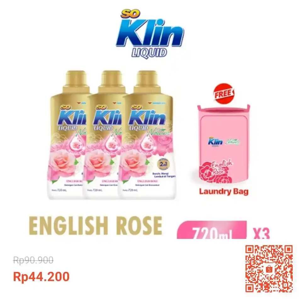Image from Racun Shopee (Papa Shopee): Soklin Deterjen Cair 2in1 Softener English Rose Botol 720 ml x3 Free L...