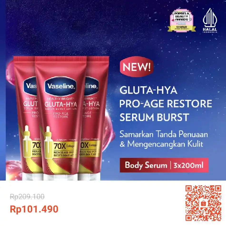 Image from Racun Shopee (Papa Shopee): Vaseline Gluta-Hya Proage Restore 70X Collagen 200ml x3 https://s.s...
