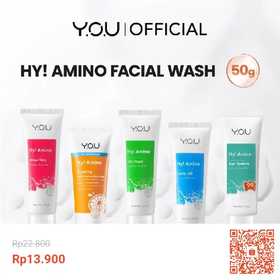 Image from Racun Shopee (Papa Shopee): YOU Hy! Amino Facial Wash 50g Anti Acne, Hydrating, Brightening, Oil C...