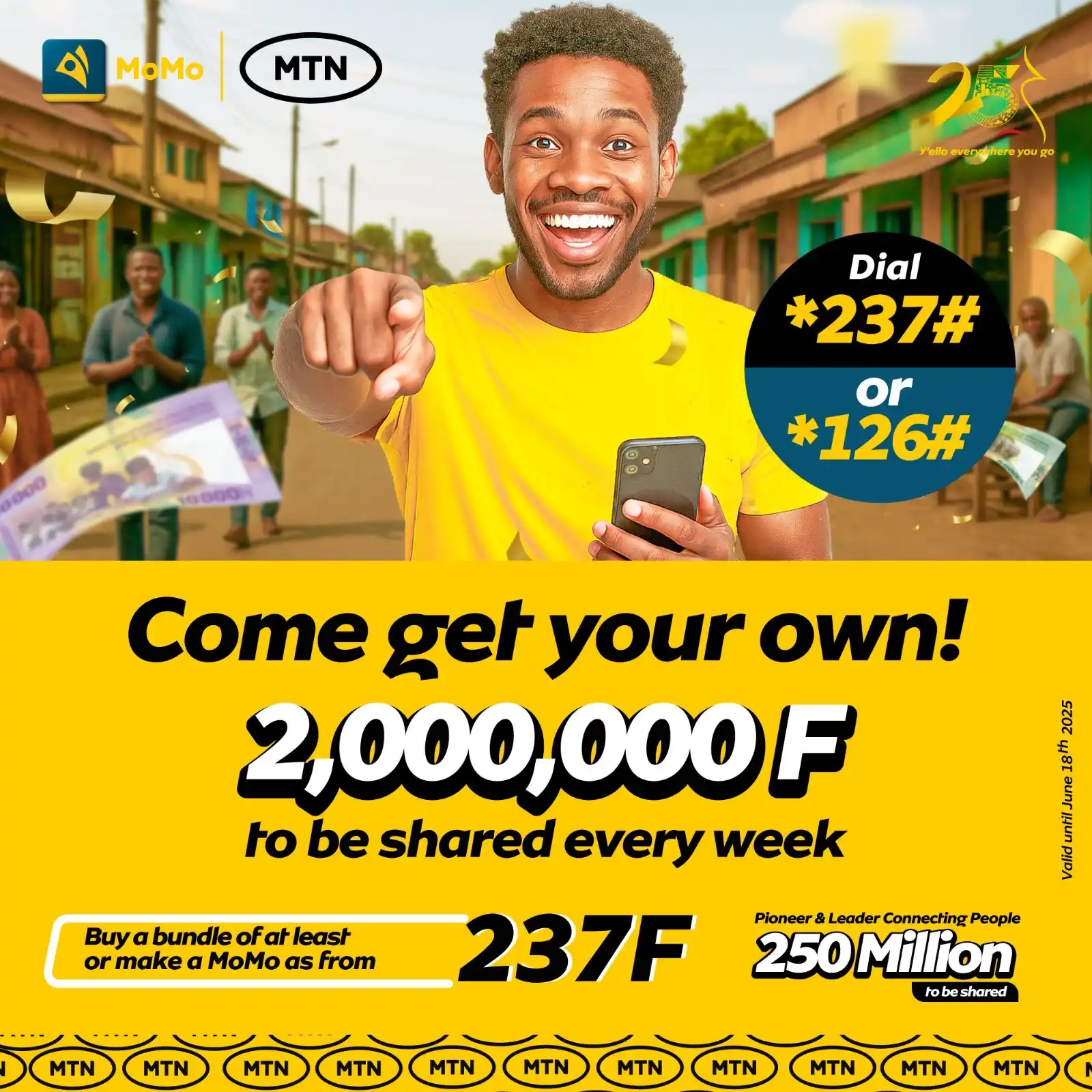 Image from MTN Cameroon: Your share is waiting!🥳 Win a part of 2,000,000F every week – just fo...
