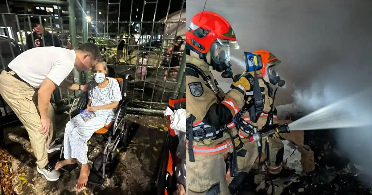 Image from AsiaOne: 4, including 2 firefighters, taken to hospital after fire at Holland C...