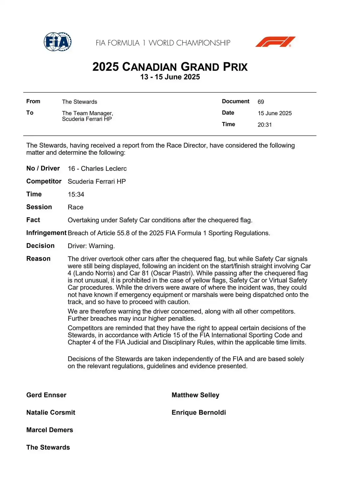 Image from FormulaArg: 📣| Advertencia para Leclerc y Sainz  <a class="text-blue-500 hover:un...