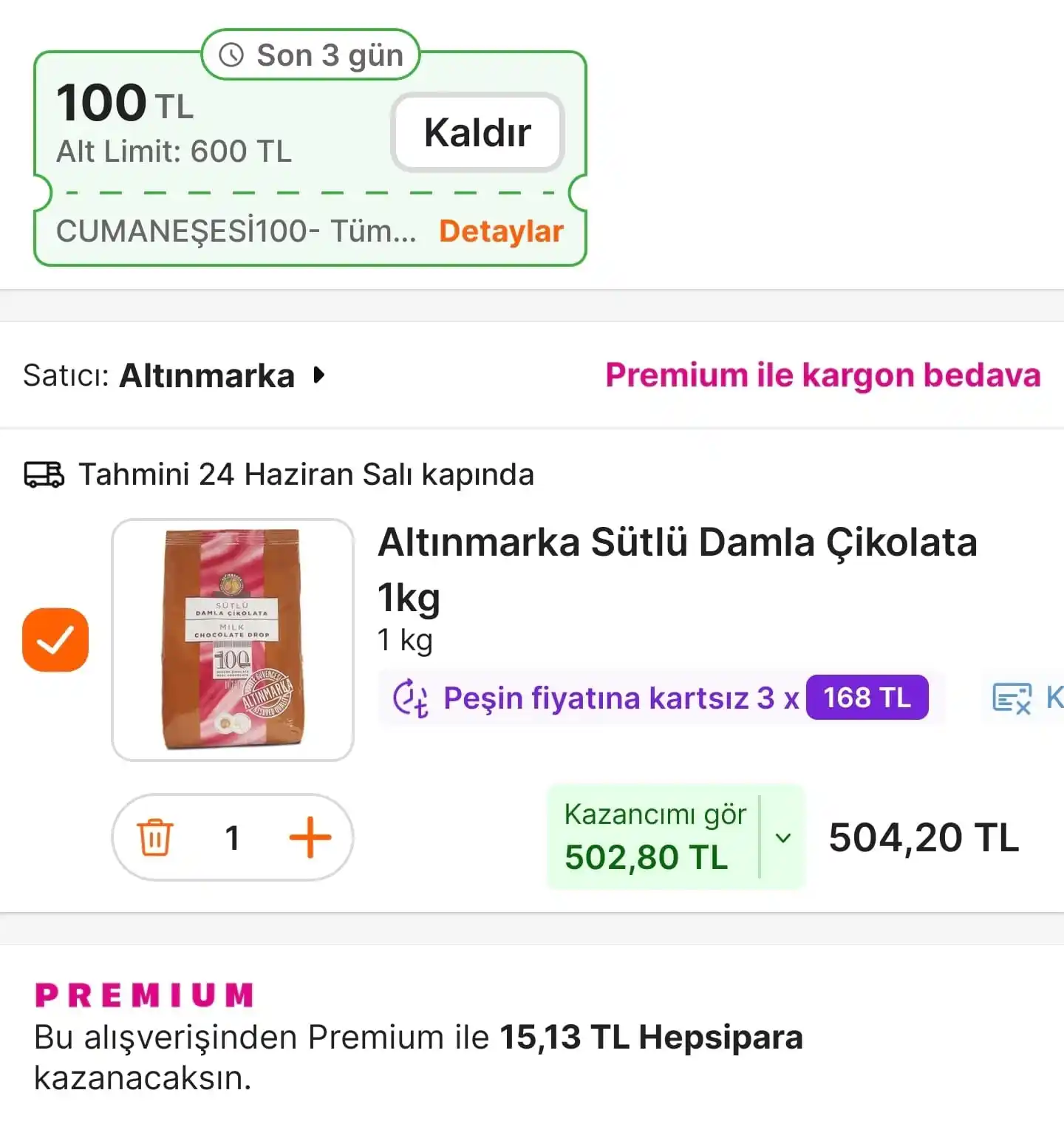 Image from Fırsata Tıkla: 📢 Altınmarka Sütlü Damla Çikolata 1kg 💵 CUMANEŞESİ100 koduyla 504,2...