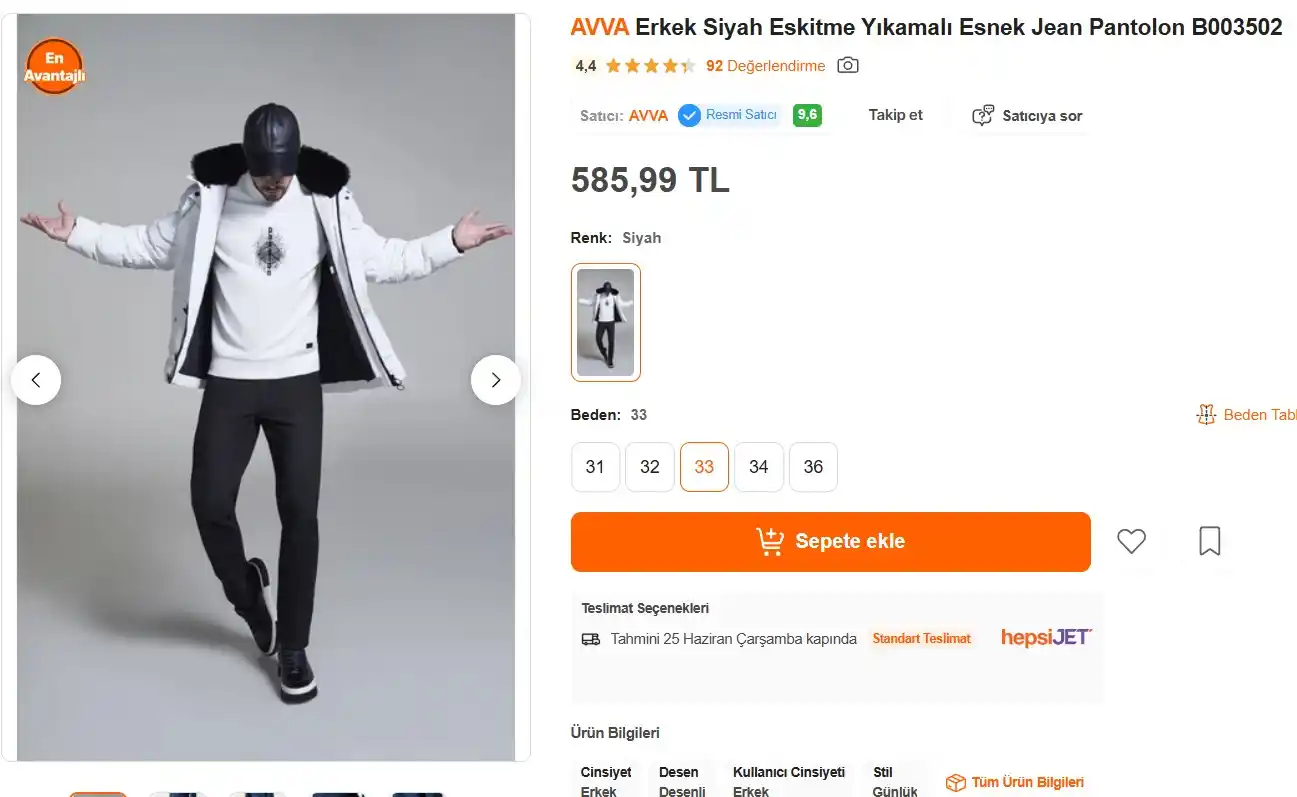 Image from Fırsata Tıkla: 📢  AVVA Erkek Siyah Eskitme Yıkamalı Esnek Jean Pantolon B003502  💵 ...