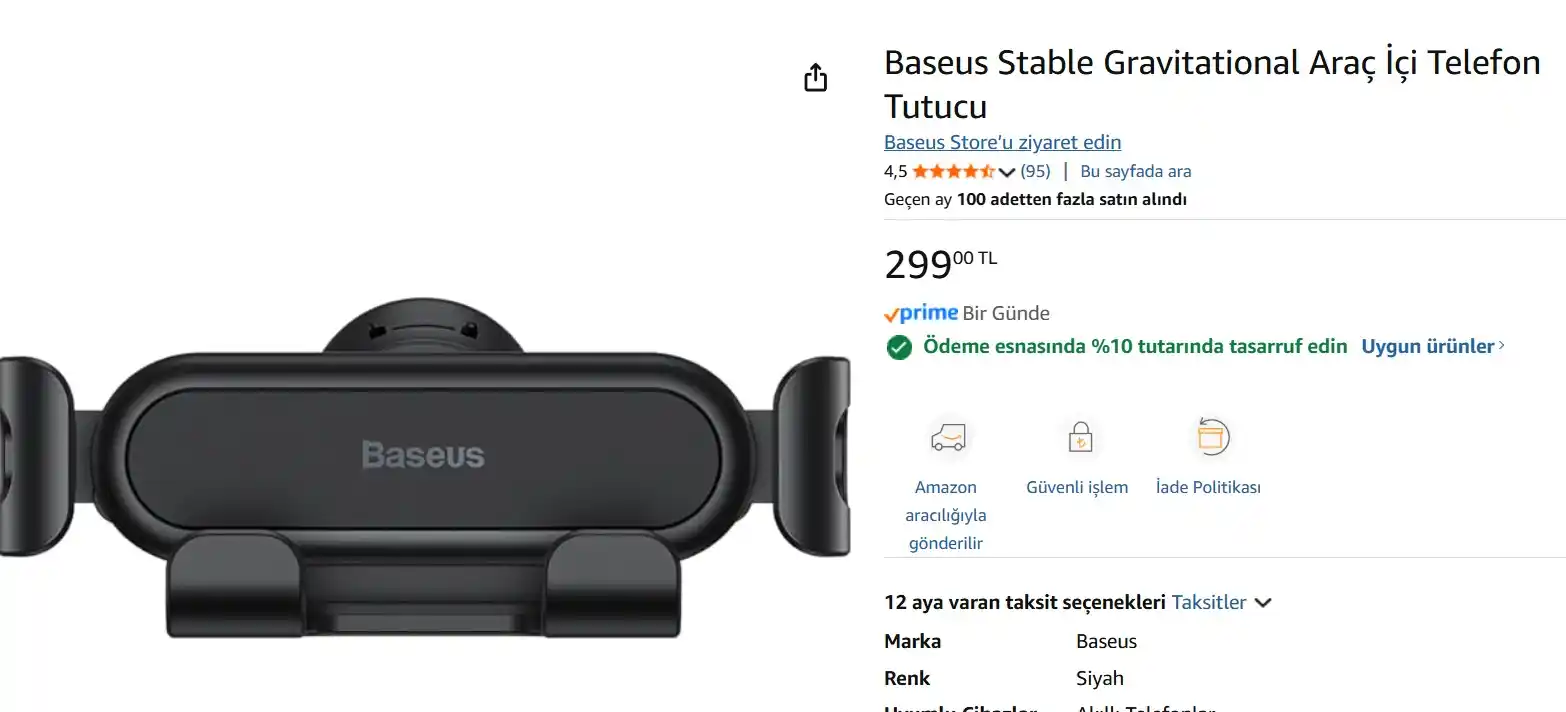 Image from Fırsata Tıkla: 📢 Baseus Stable Gravitational Araç İçi Telefon Tutucu  💵 Ödeme adımı...