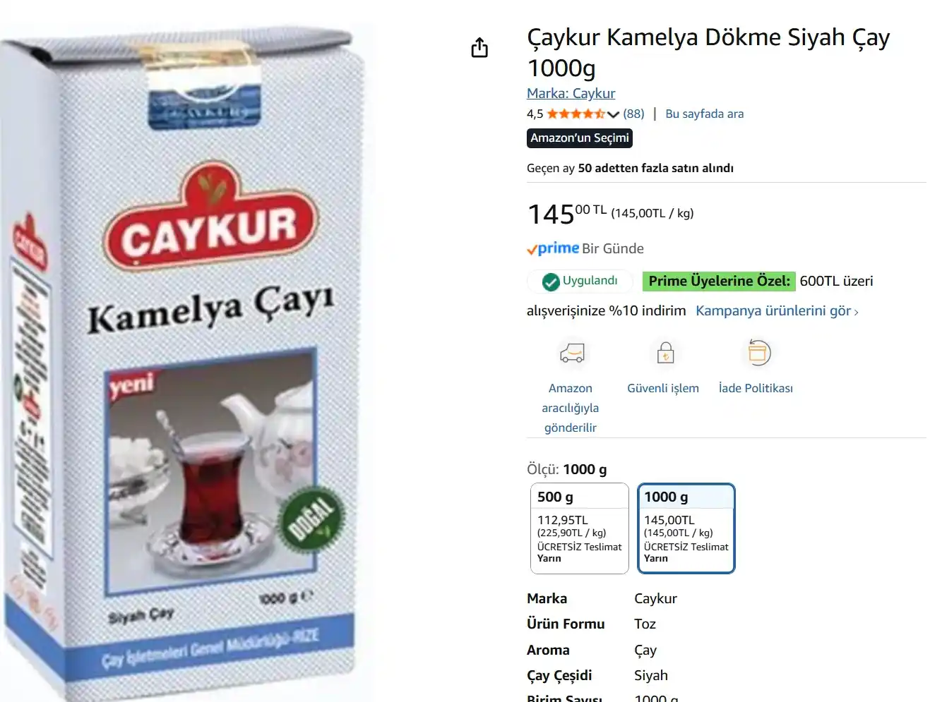 Image from Fırsata Tıkla: 📢 Çaykur Kamelya Dökme Siyah Çay 1000g 💵 145 TL 📌https://www.amaz...