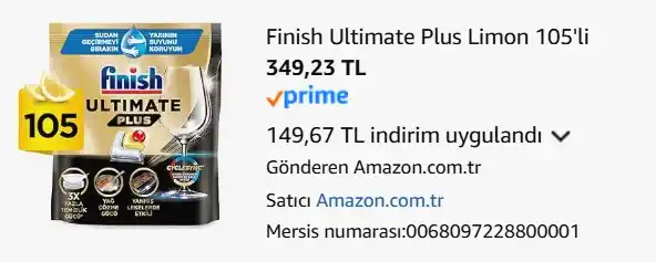 Image from Fırsata Tıkla: 📢 Finish Ultimate Plus Limon 105'li 💵 Ürün altındaki %30 kampanyası...