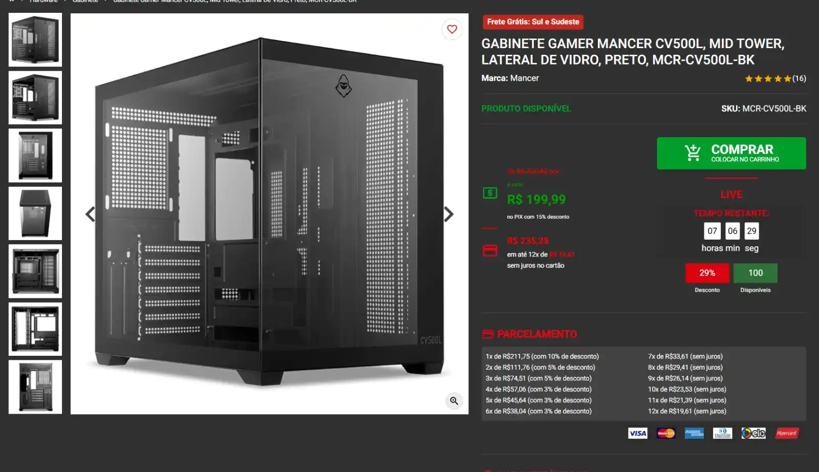 Image from GPCR Promo - Hardware e Tecnologia: 🔥Gabinete Gamer Mancer CV500L  💲R$199,90 Frete Grátis S e SE  🔗http...